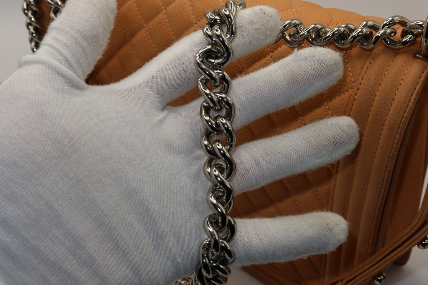 Chanel Caviar Large Neutral Boy Bag Silver Hardware