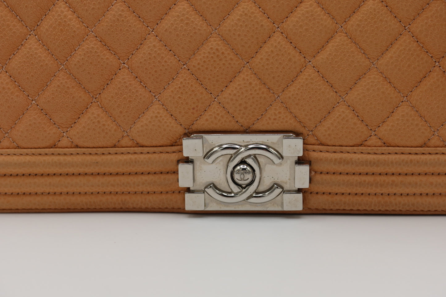 Chanel Caviar Large Neutral Boy Bag Silver Hardware
