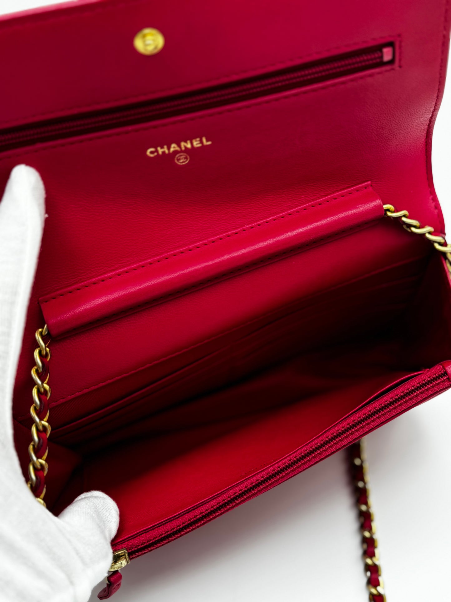 Chanel Boy Lambskin Wallet On Chain Pink Gold Metal