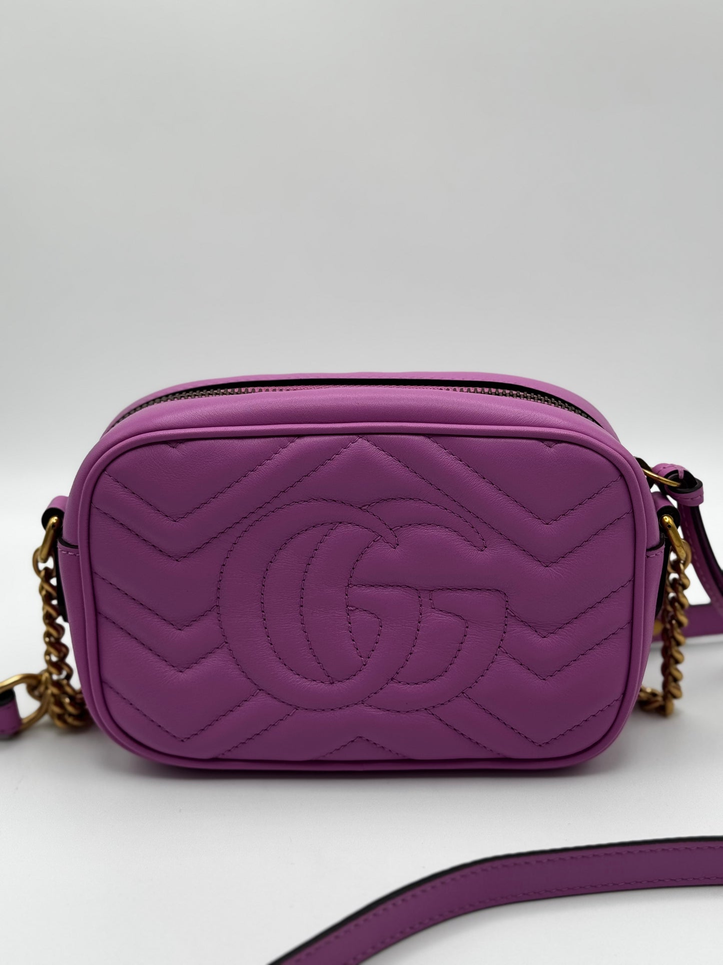 Gucci Calfskin Matelasse Mini GG Marmont Chain Shoulder Bag Candy Mousse