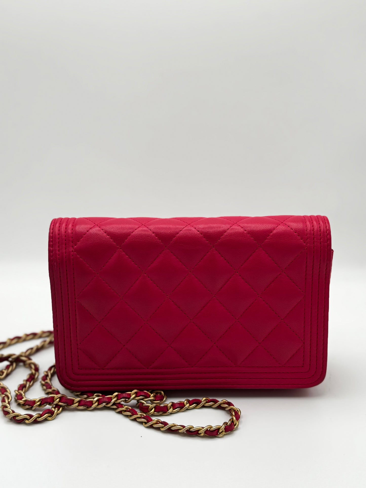 Chanel Boy Lambskin Wallet On Chain Pink Gold Metal