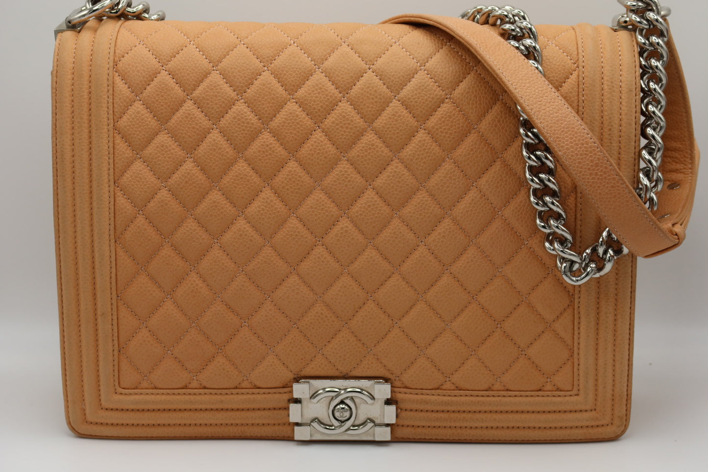 Chanel Caviar Large Neutral Boy Bag Silver Hardware