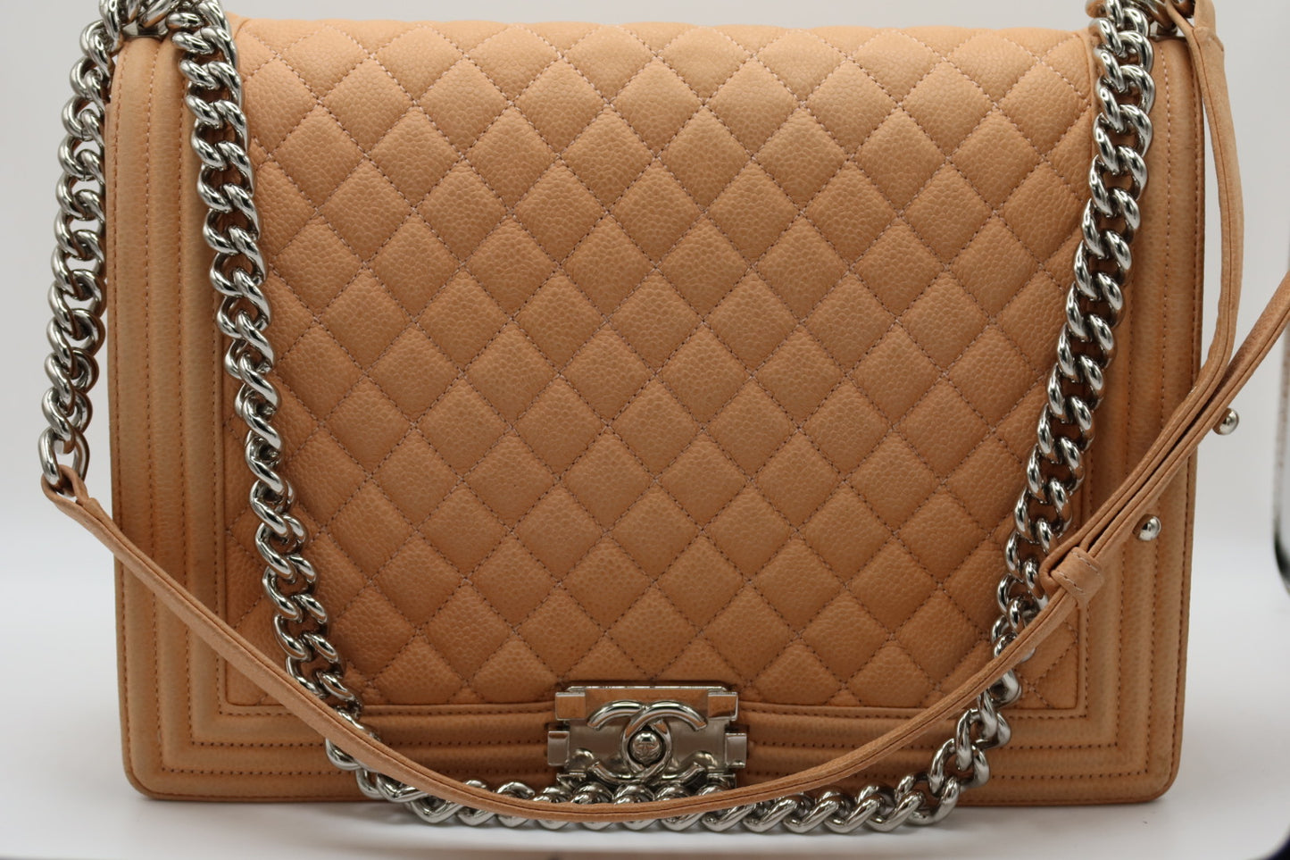 Chanel Caviar Large Neutral Boy Bag Silver Hardware