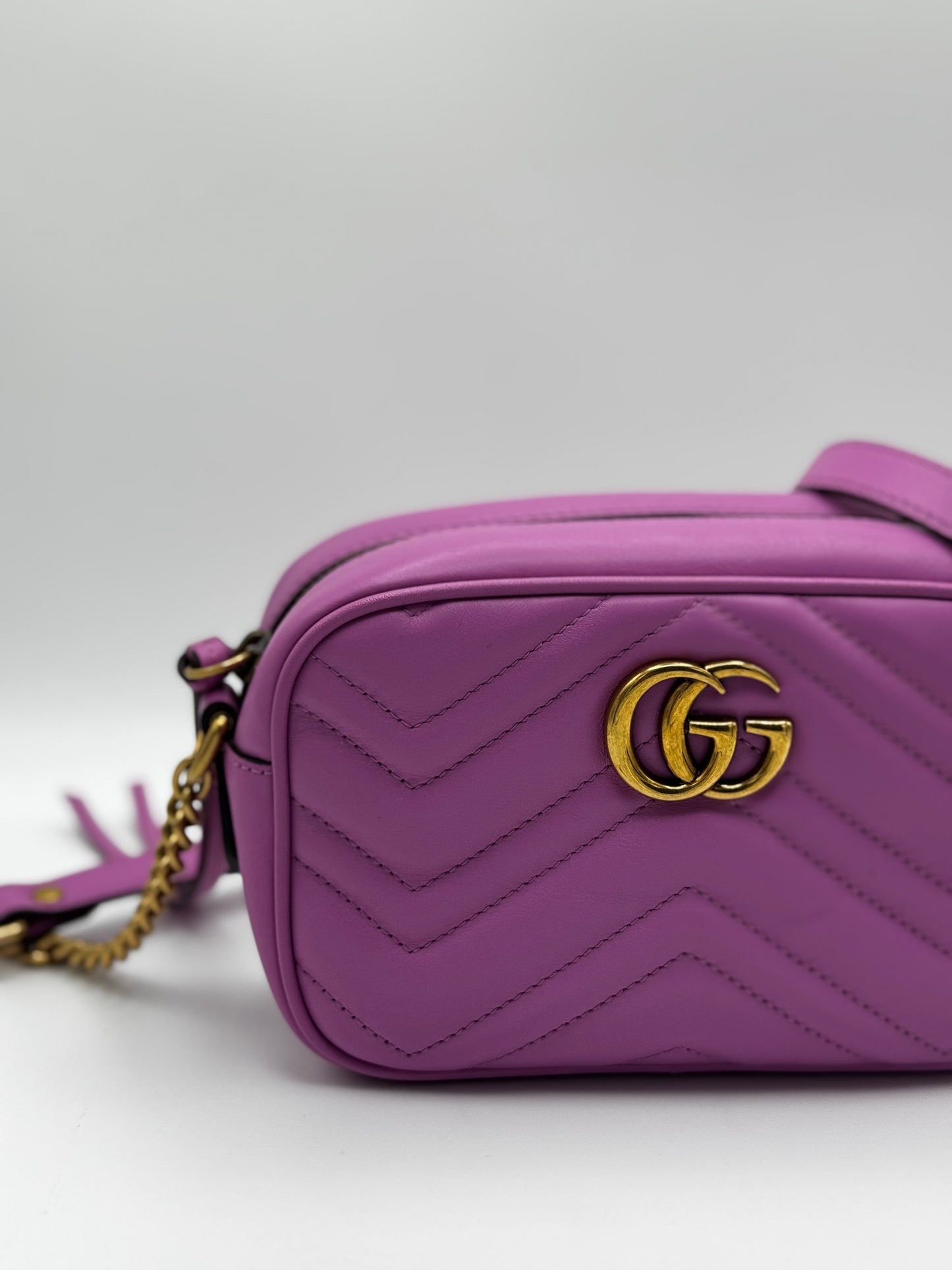 Gucci Calfskin Matelasse Mini GG Marmont Chain Shoulder Bag Candy Mousse