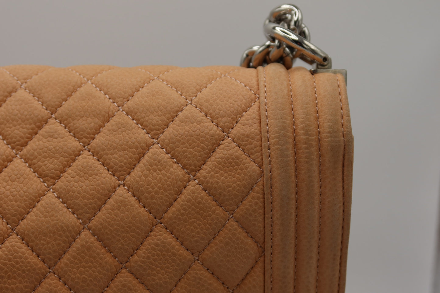 Chanel Caviar Large Neutral Boy Bag Silver Hardware
