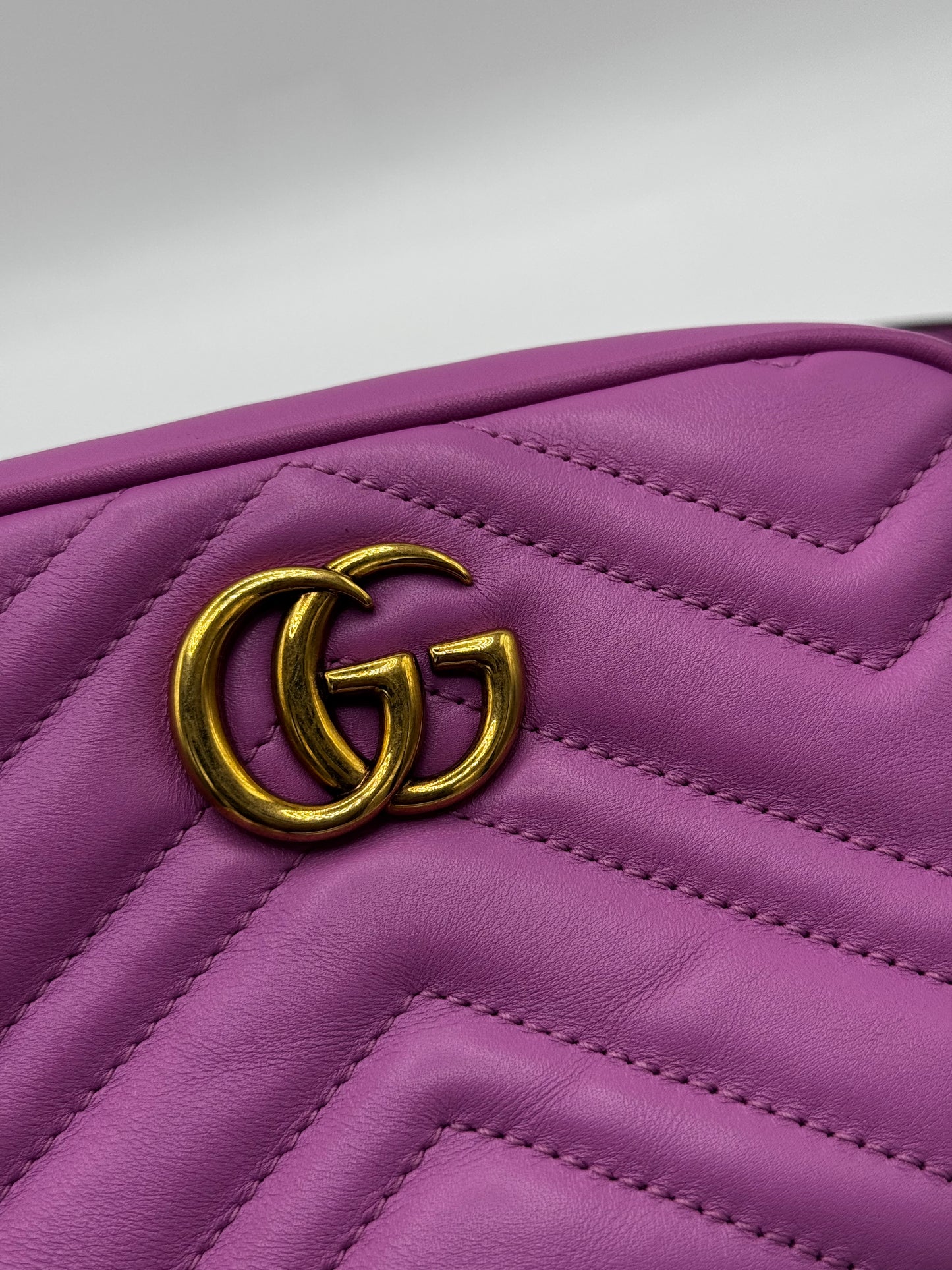 Gucci Calfskin Matelasse Mini GG Marmont Chain Shoulder Bag Candy Mousse