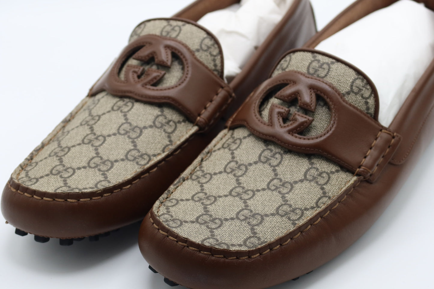 Gucci GG Interlocking Men's Loafer Brown Driver Leather Shoes 13
