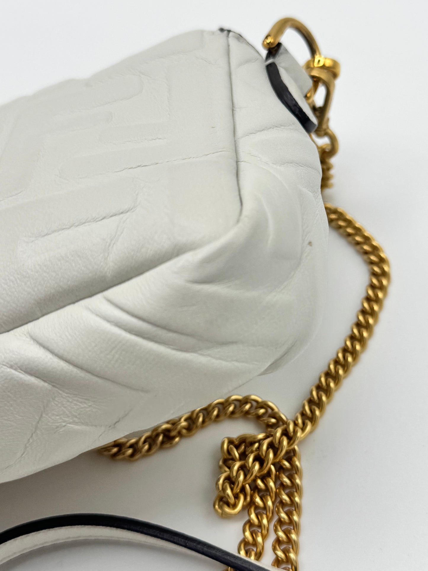 Fendi Nappa FF Embossed Mini Baguette White