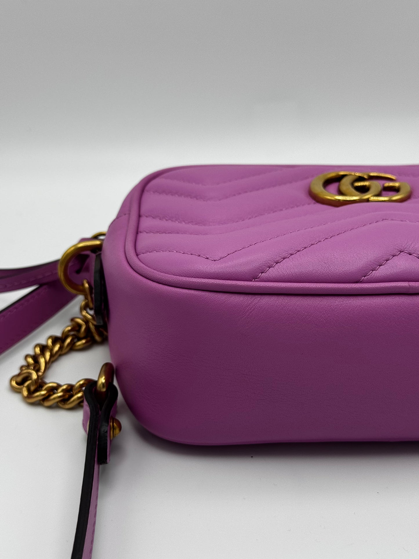 Gucci Calfskin Matelasse Mini GG Marmont Chain Shoulder Bag Candy Mousse
