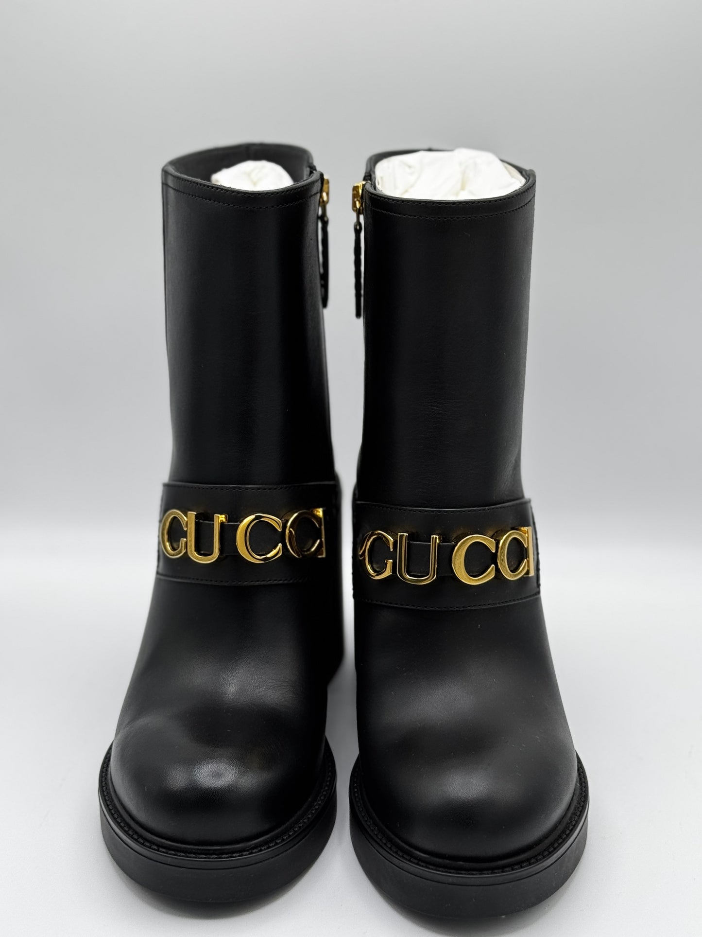 Gucci Logo Magnum Calfskin Flores Ankle Boots 37