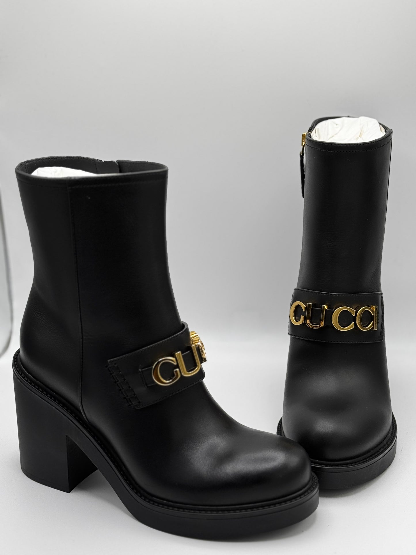 Gucci Logo Magnum Calfskin Flores Ankle Boots 37