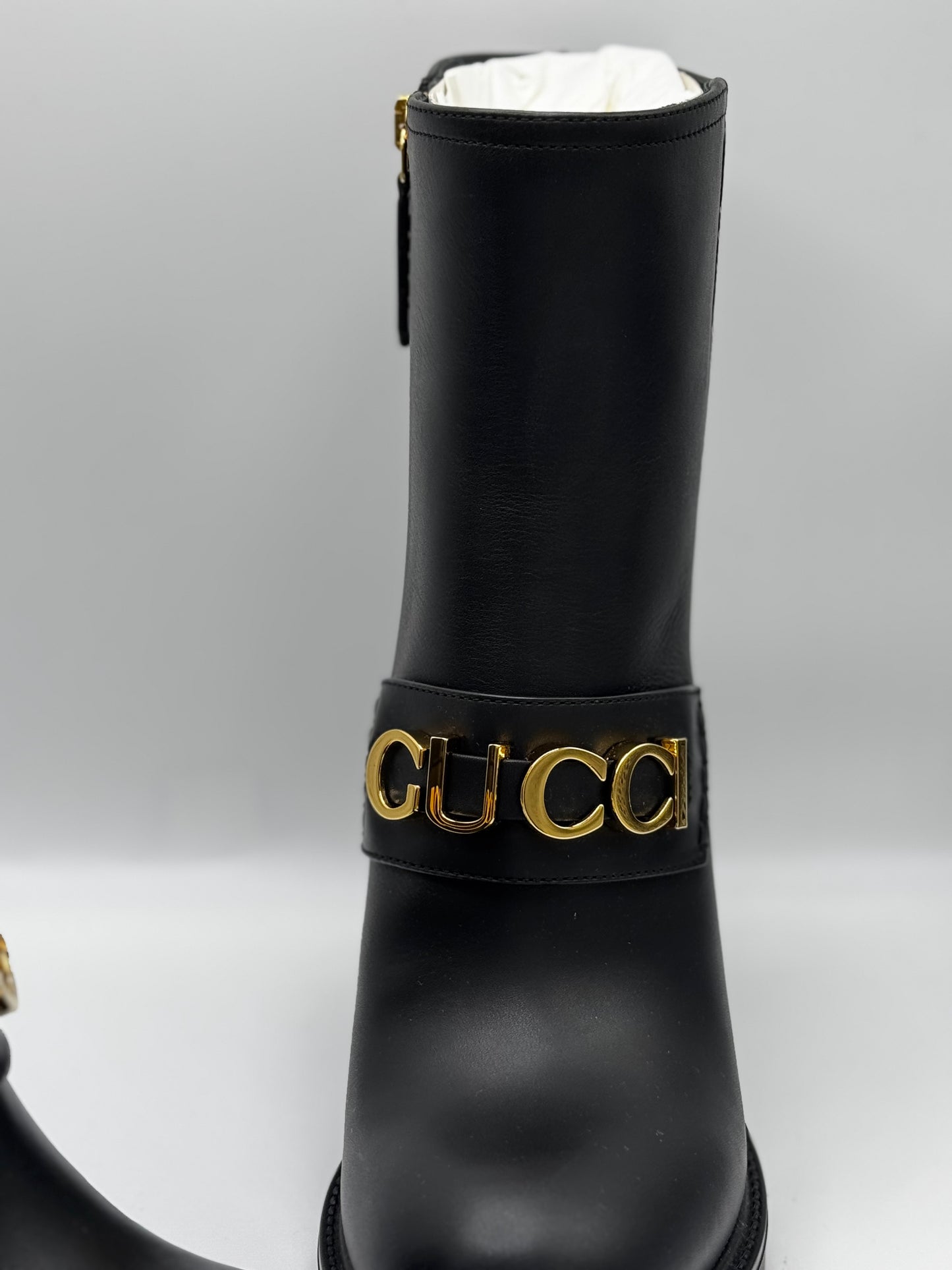 Gucci Logo Magnum Calfskin Flores Ankle Boots 37