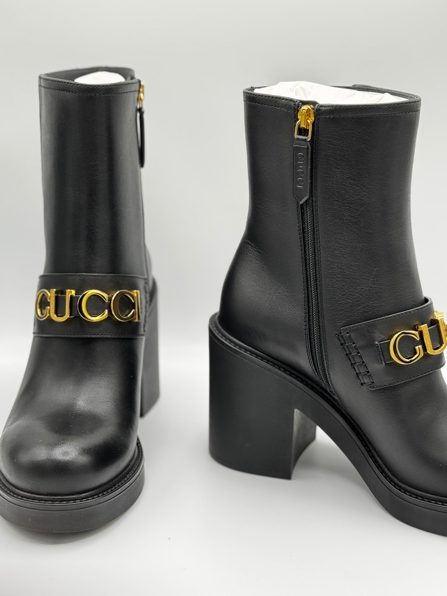 Gucci Logo Magnum Calfskin Flores Ankle Boots 37