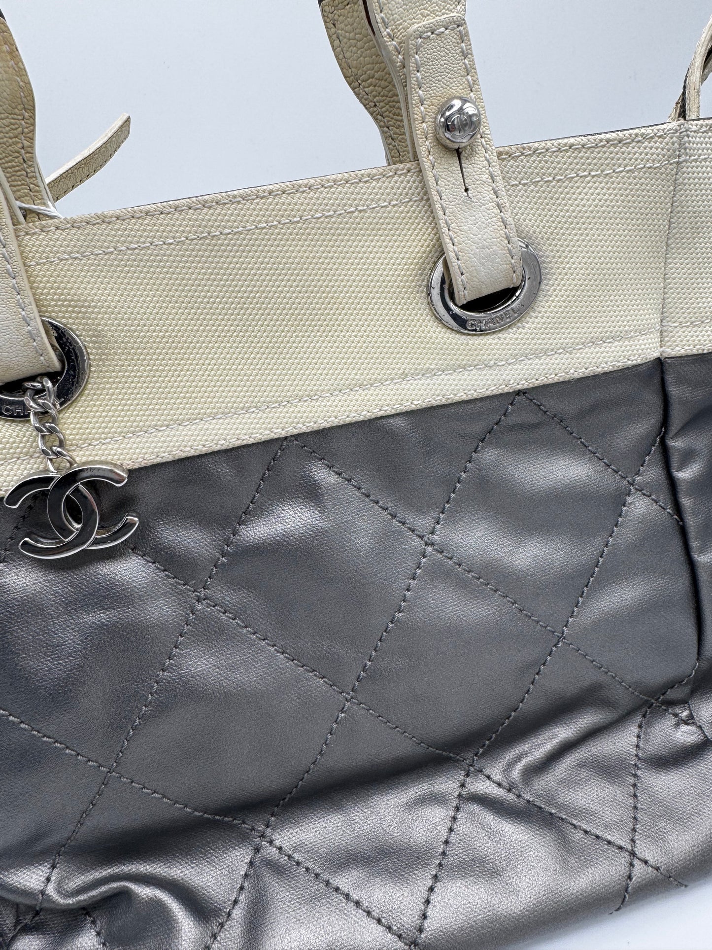 Chanel Bicolor Paris-Biarritz PM Quilted Grey Tote Bag