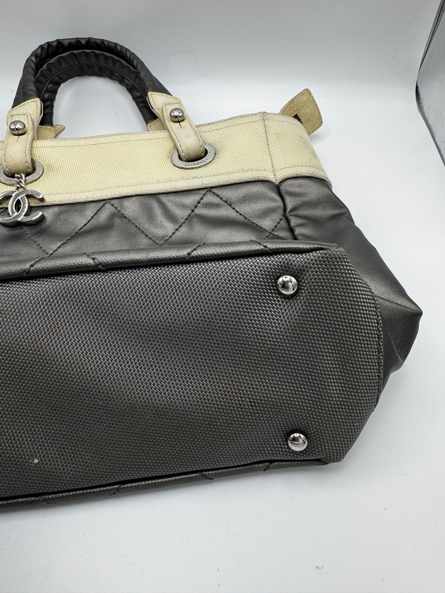 Chanel Bicolor Paris-Biarritz PM Quilted Grey Tote Bag