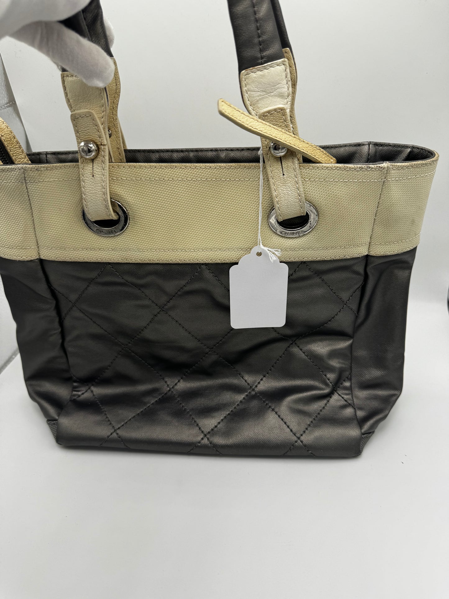 Chanel Bicolor Paris-Biarritz PM Quilted Grey Tote Bag