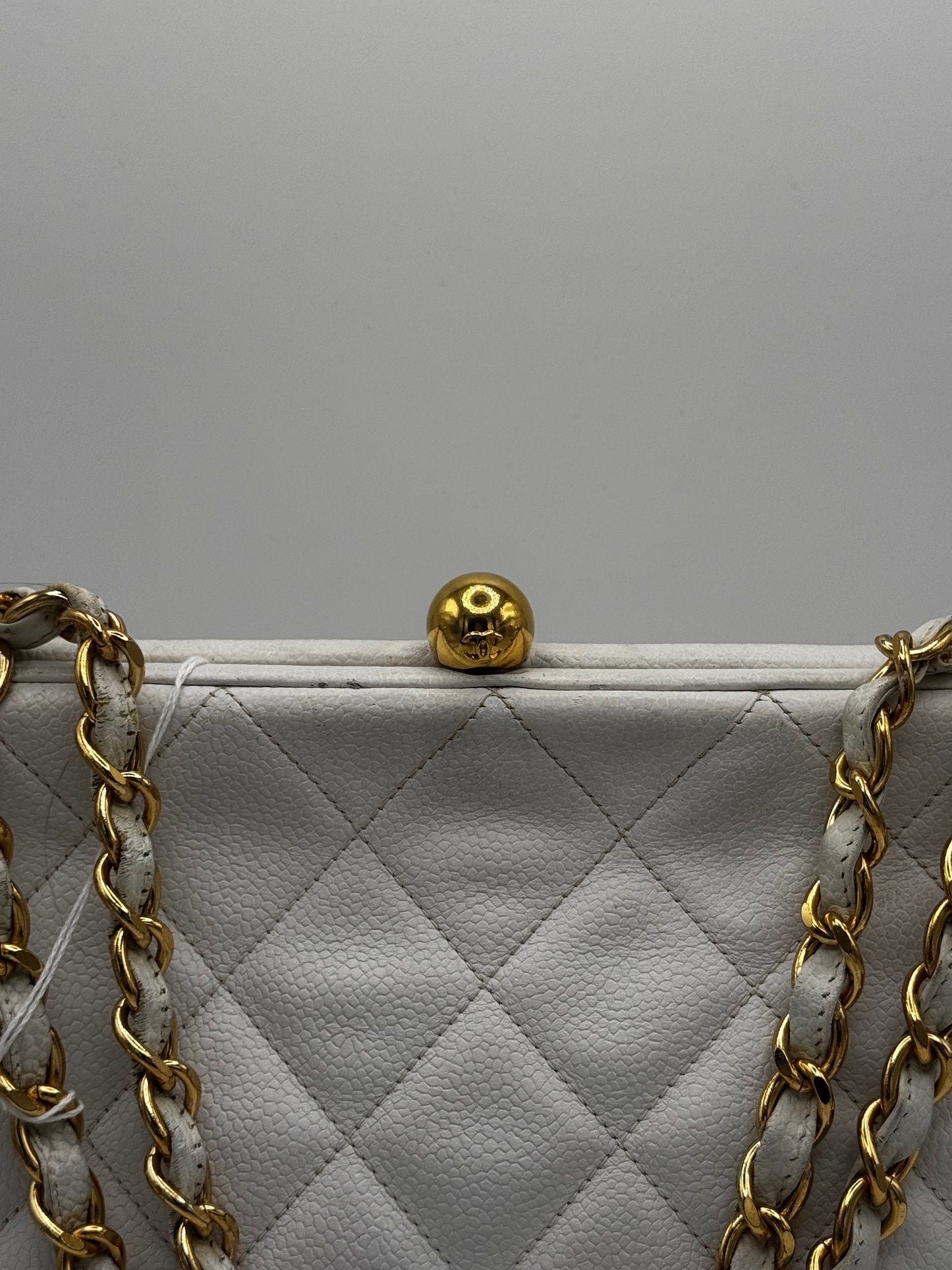 Chanel Matelasse Quilted Caviar Skin White Kisslock Bag