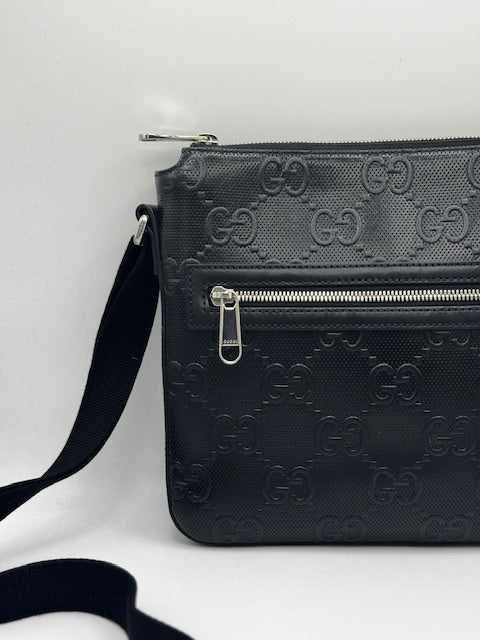 Gucci GG Embossed Small Flat Messenger Bag Black