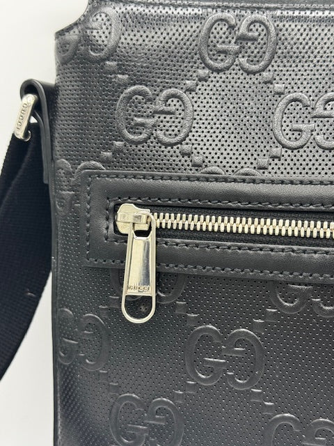Gucci GG Embossed Small Flat Messenger Bag Black
