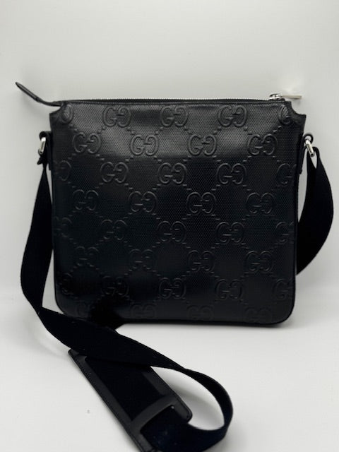 Gucci GG Embossed Small Flat Messenger Bag Black