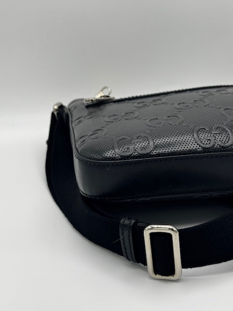 Gucci GG Embossed Small Flat Messenger Bag Black