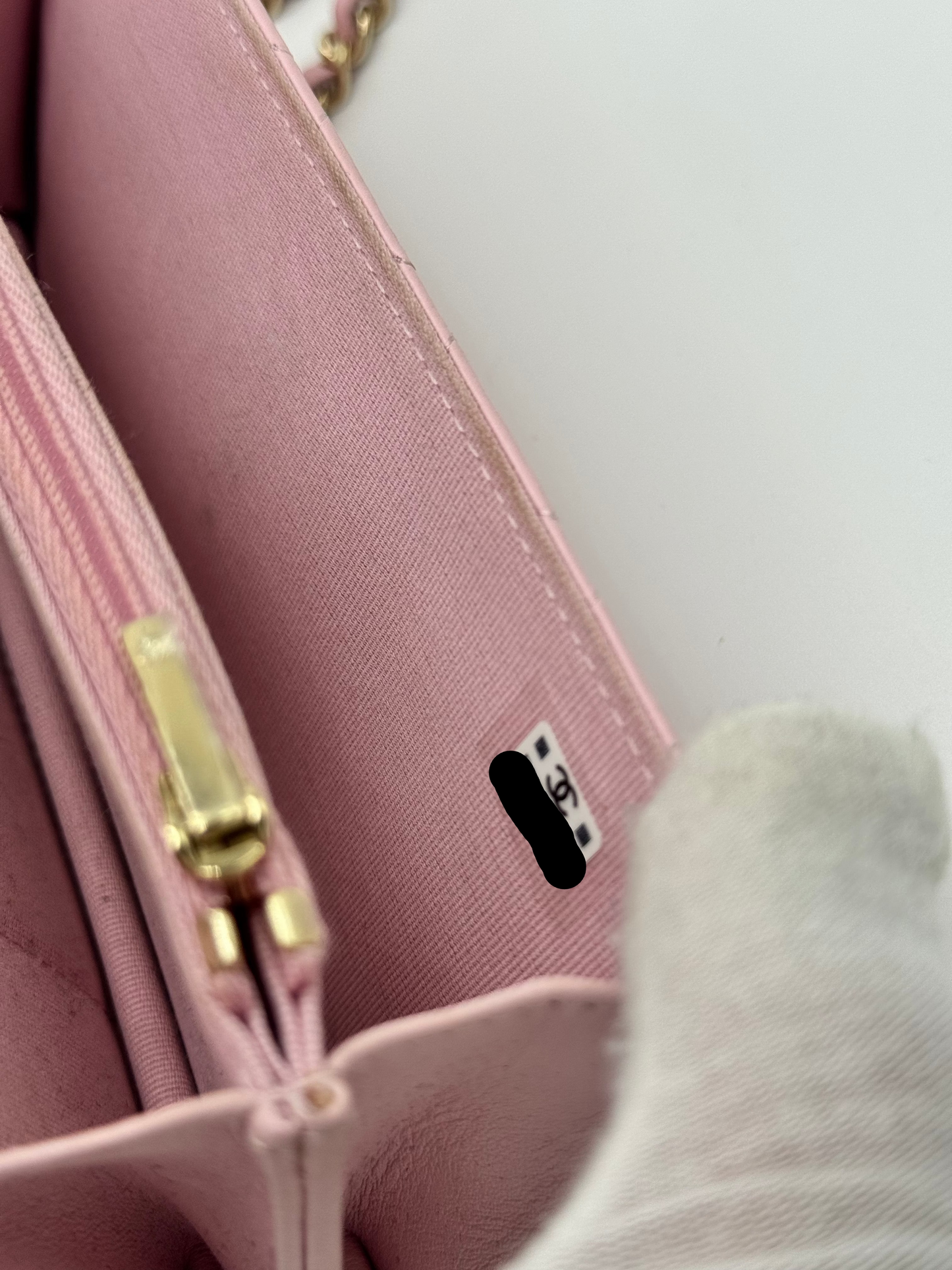 Chanel Lambskin Pearl Top Handle Wallet On Chain WOC Light Pink
