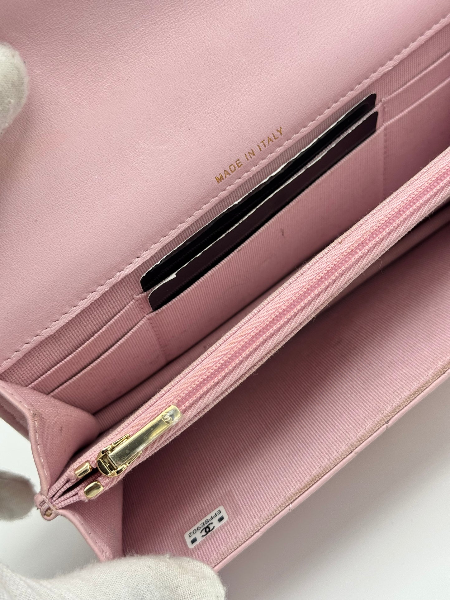 Chanel Lambskin Pearl Top Handle Wallet On Chain WOC Light Pink
