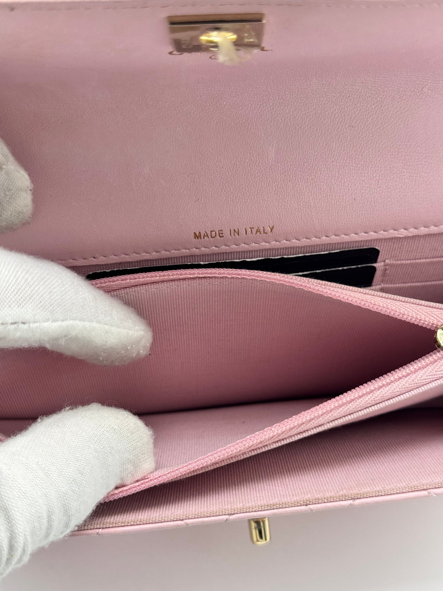 Chanel Lambskin Pearl Top Handle Wallet On Chain WOC Light Pink