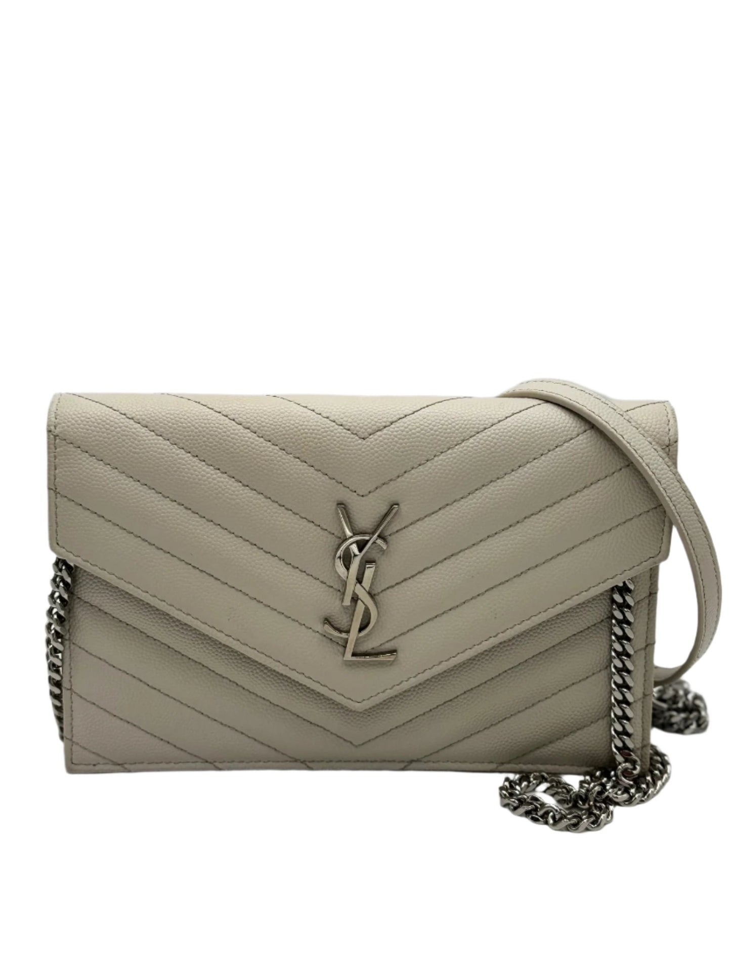 Saint Laurent Grain De Poudre Matelasse Chevron Monogram Envelope Chain Wallet