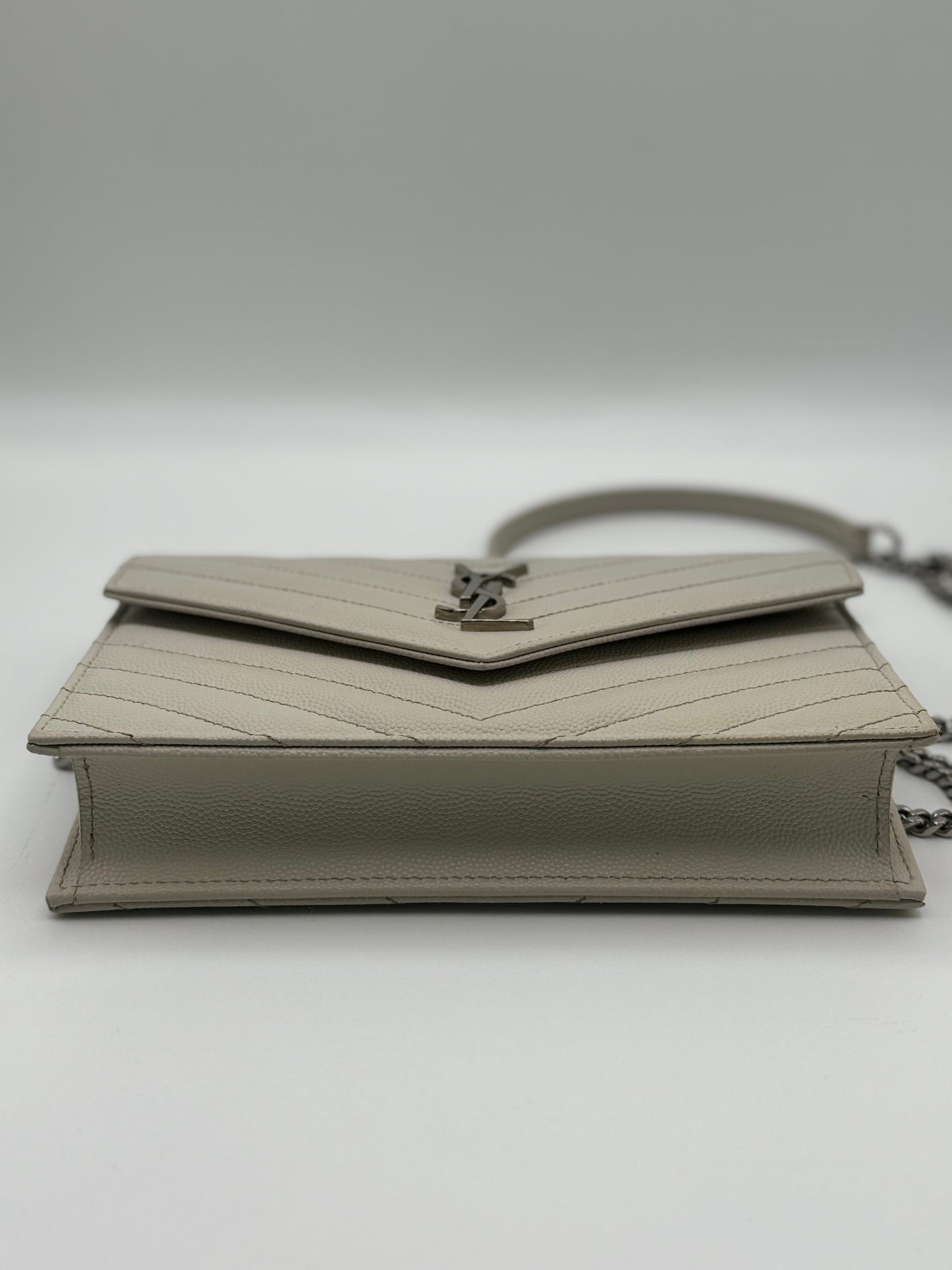 Saint Laurent Grain De Poudre Matelasse Chevron Monogram Envelope Chain Wallet
