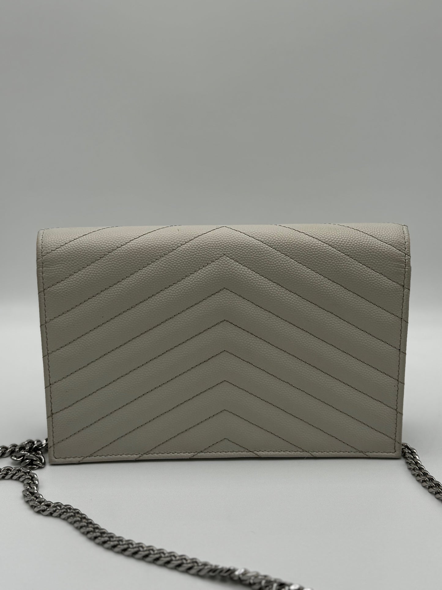 Saint Laurent Grain De Poudre Matelasse Chevron Monogram Envelope Chain Wallet