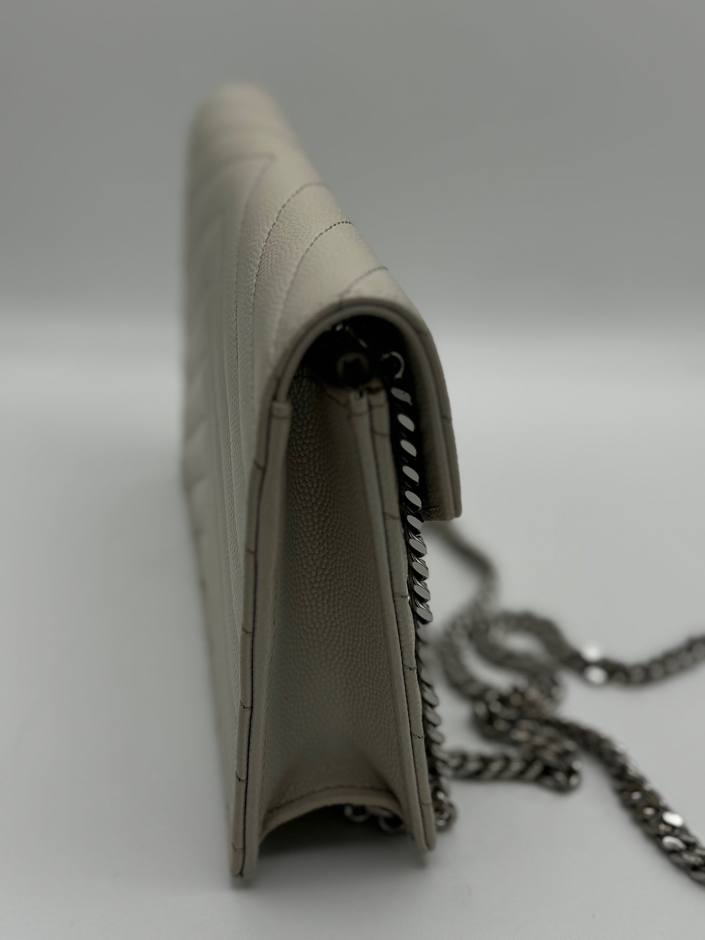 Saint Laurent Grain De Poudre Matelasse Chevron Monogram Envelope Chain Wallet