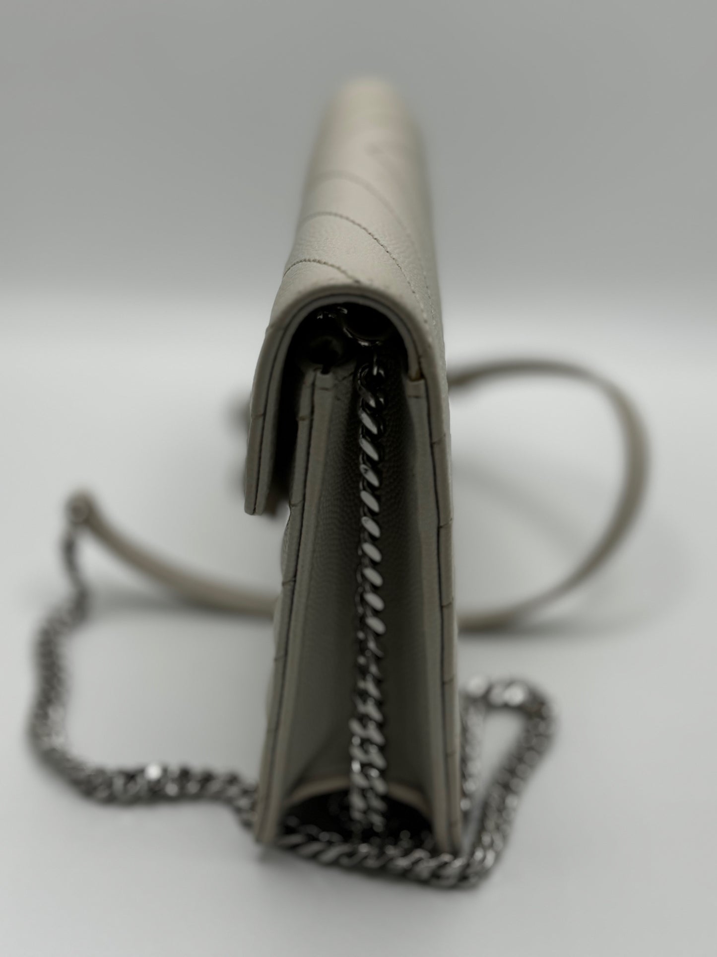 Saint Laurent Grain De Poudre Matelasse Chevron Monogram Envelope Chain Wallet