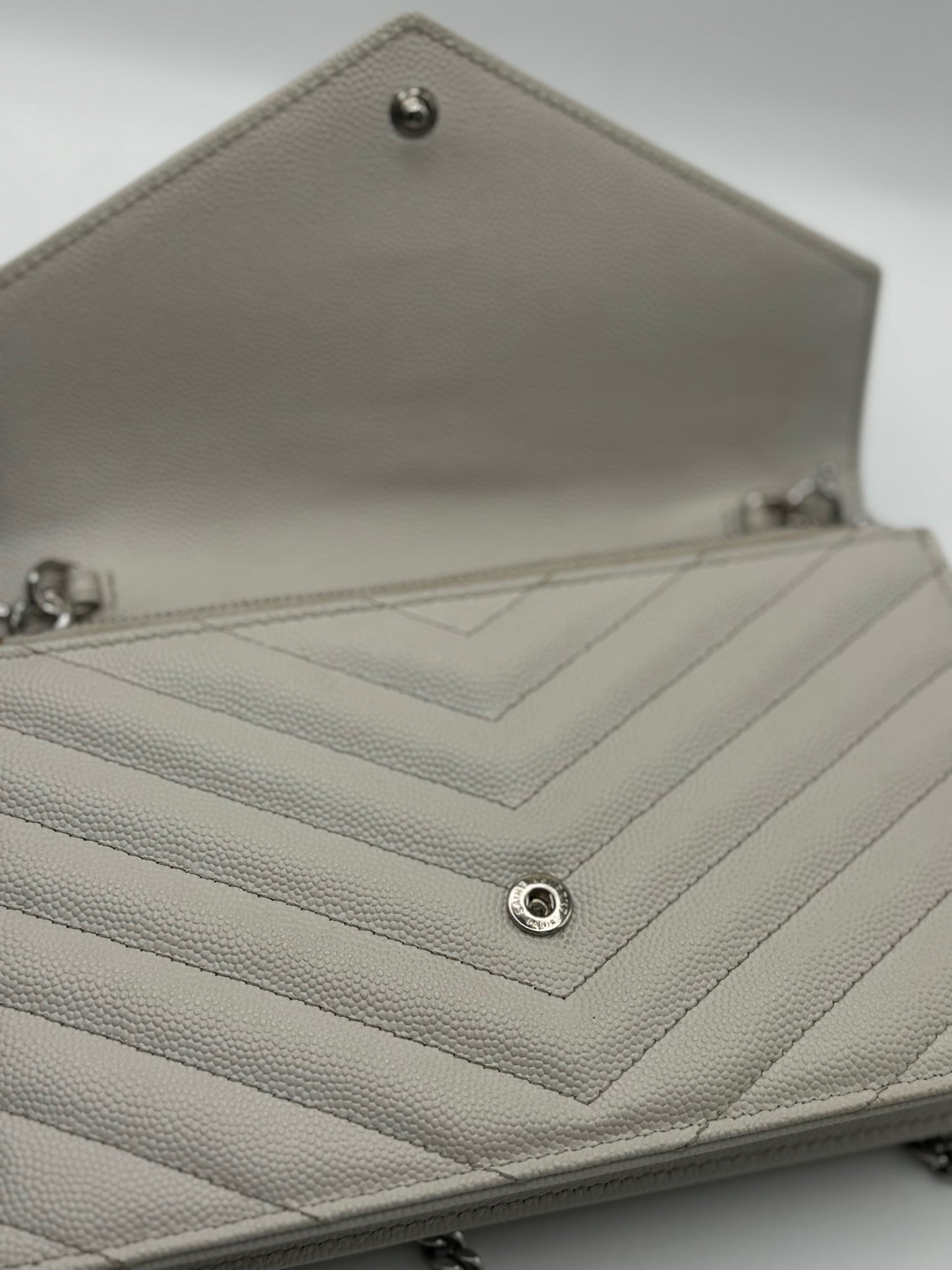 Saint Laurent Grain De Poudre Matelasse Chevron Monogram Envelope Chain Wallet