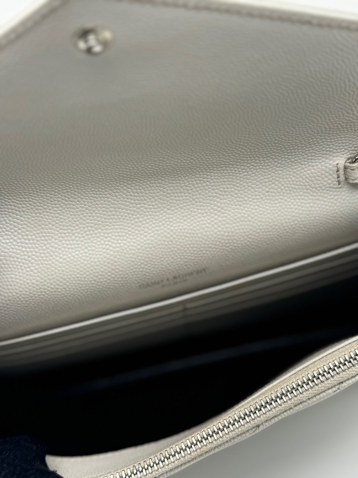 Saint Laurent Grain De Poudre Matelasse Chevron Monogram Envelope Chain Wallet