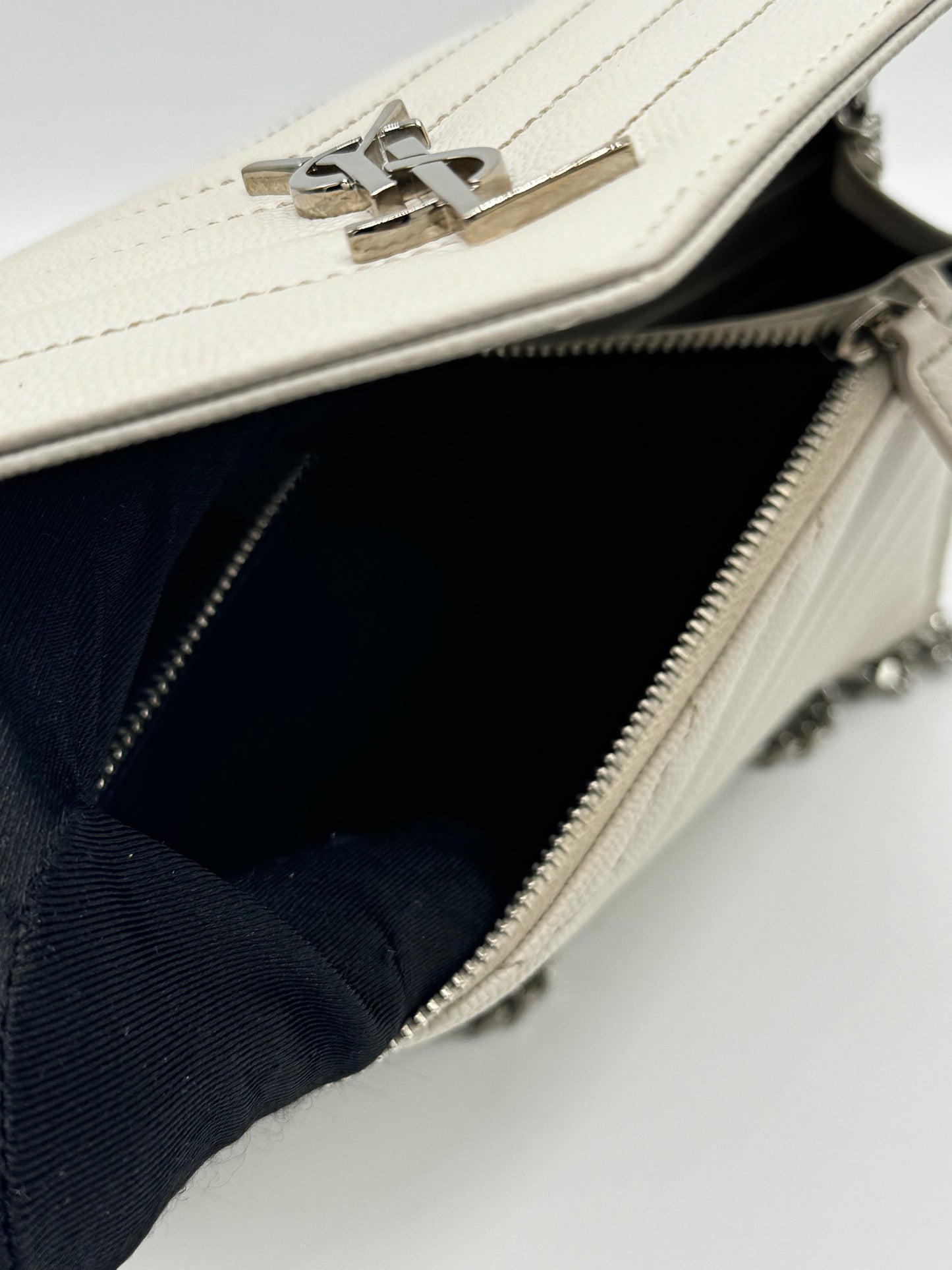 Saint Laurent Grain De Poudre Matelasse Chevron Monogram Envelope Chain Wallet