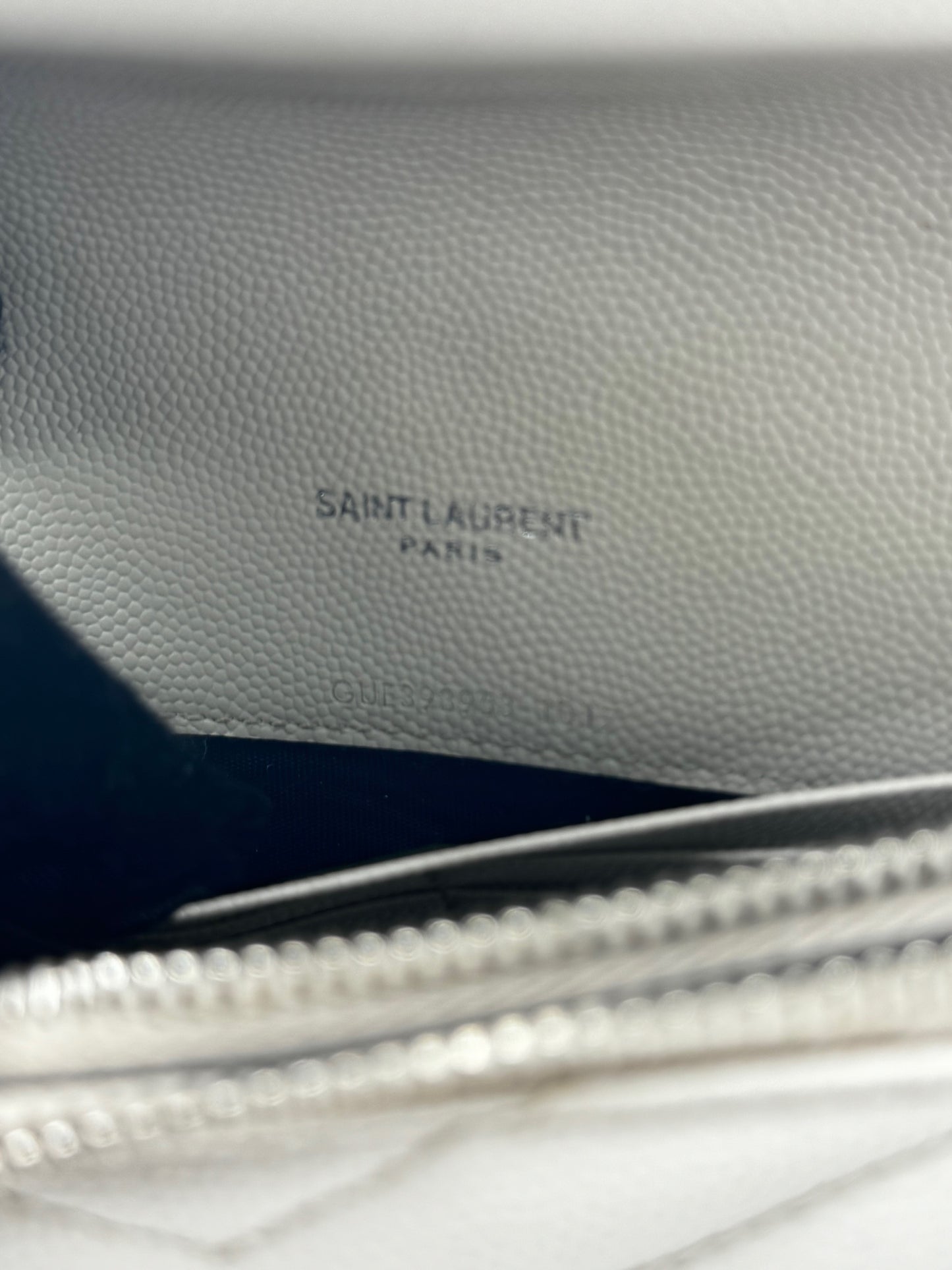 Saint Laurent Grain De Poudre Matelasse Chevron Monogram Envelope Chain Wallet