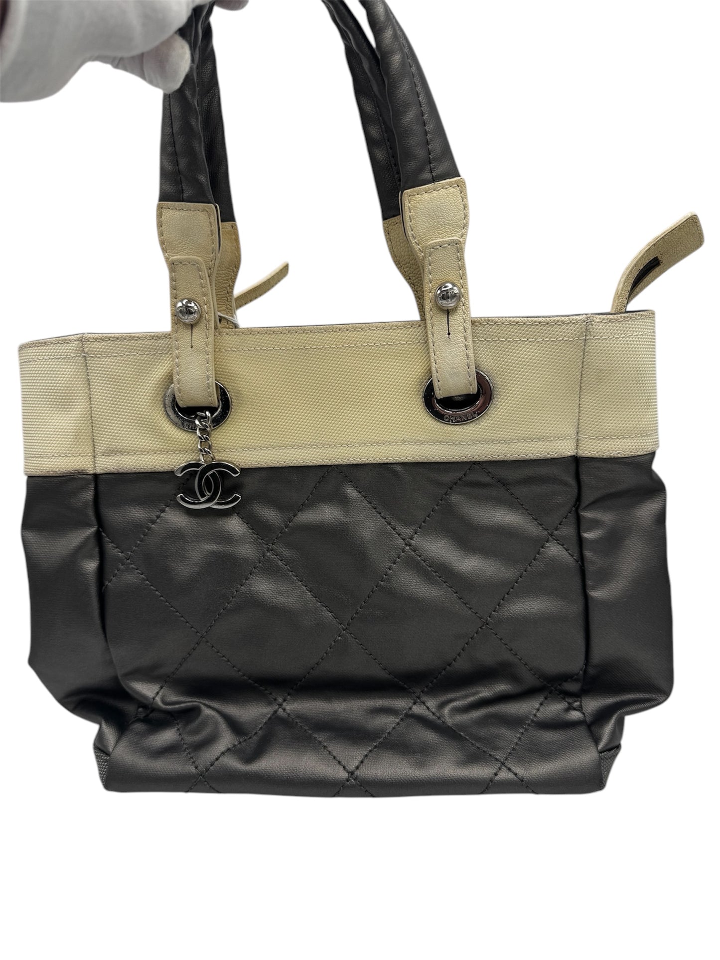 Chanel Bicolor Paris-Biarritz PM Quilted Grey Tote Bag