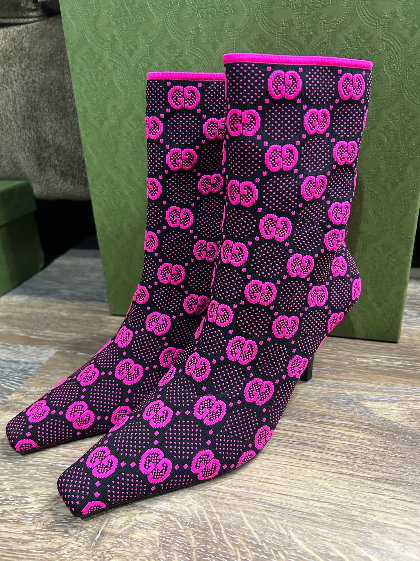 Gucci monogram jersey knit ankle boots (SALE) | Designerfindsforless