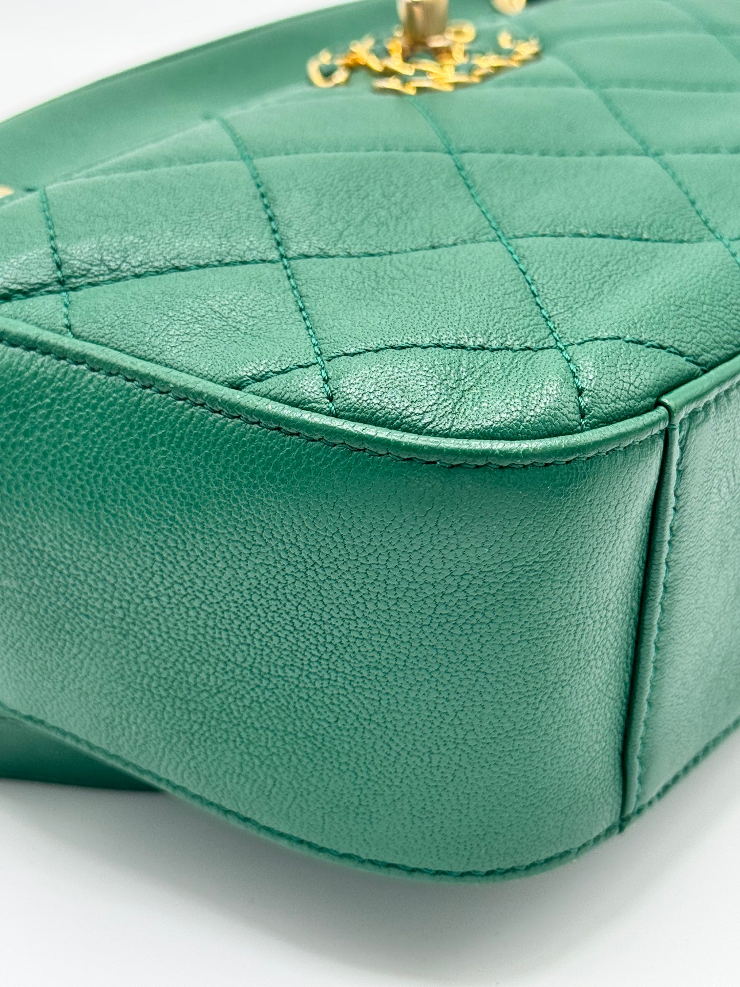 Chanel Goatskin Quilted Chain Infinity Camera Case Green