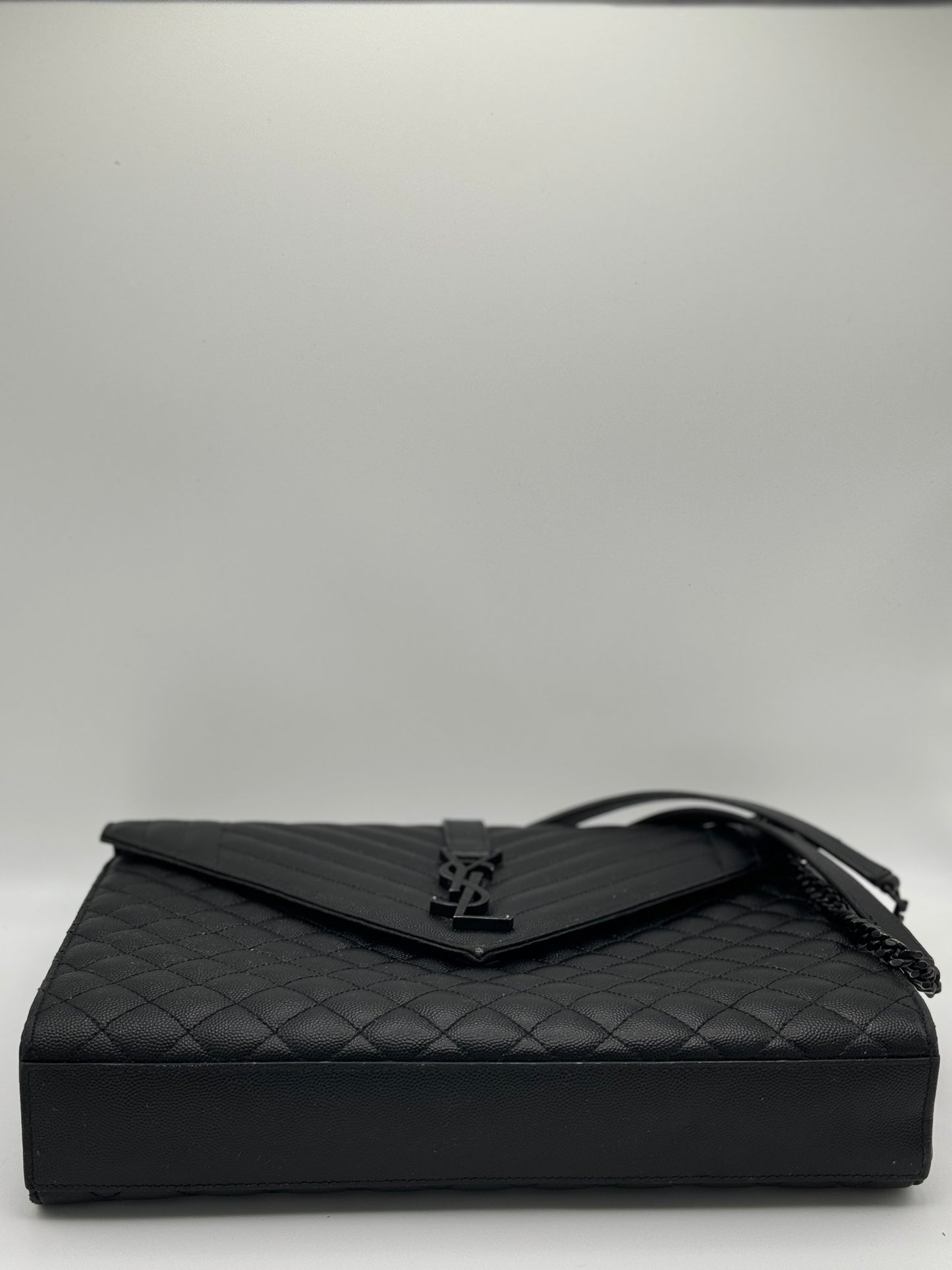 Saint Laurent Grain De Poudre Textured Mixed Matelasse Large Triquilt Monogram Monochrome Satchel Black