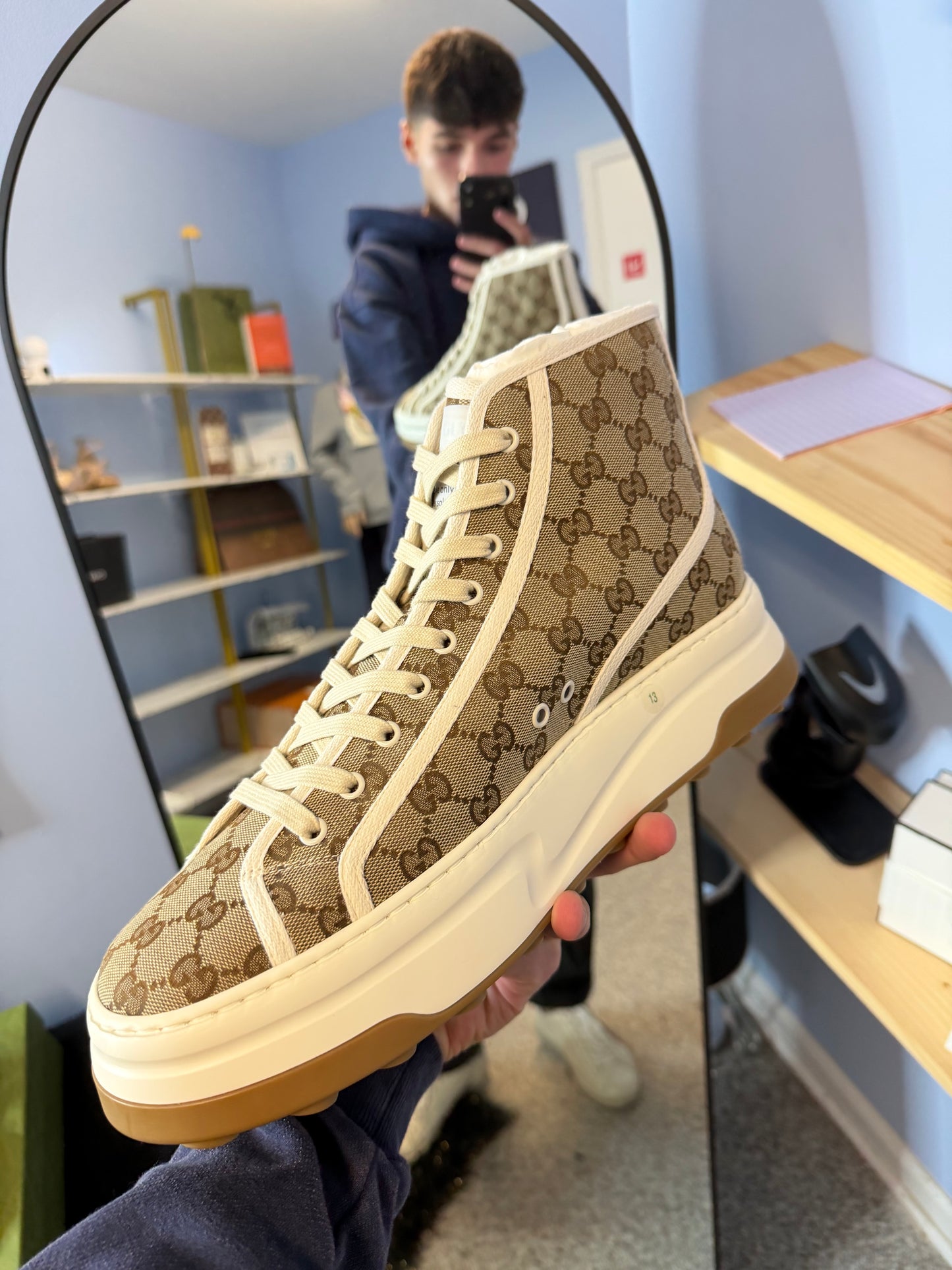 Gucci Mens Beige GG Canvas Tennis 1977 High Top Sneakers 13