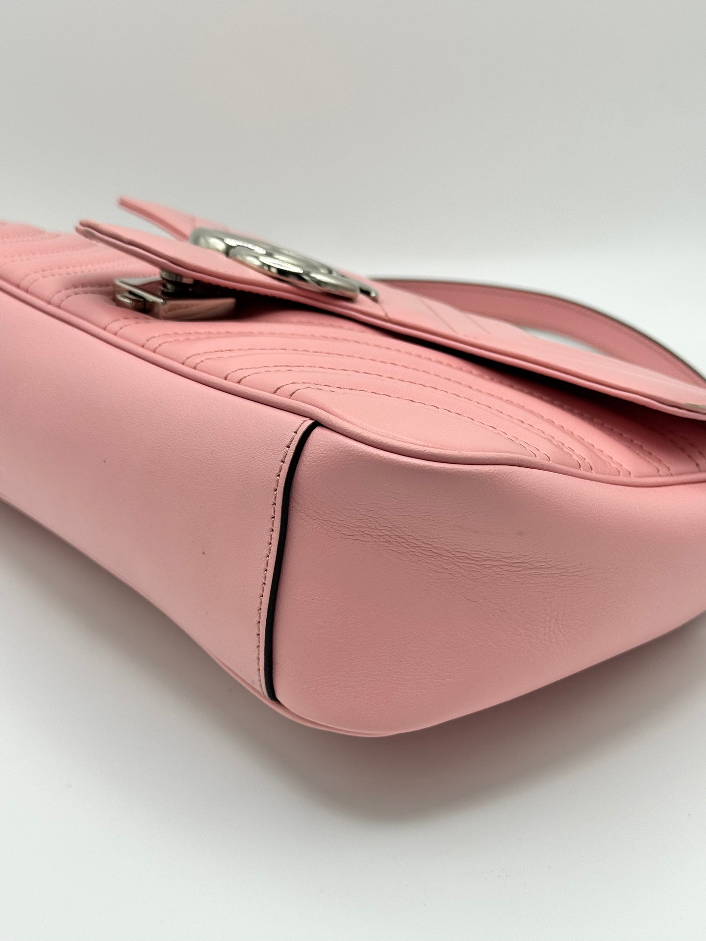 Gucci Calfskin Matelasse Small GG Marmont Shoulder Bag Wild Rose