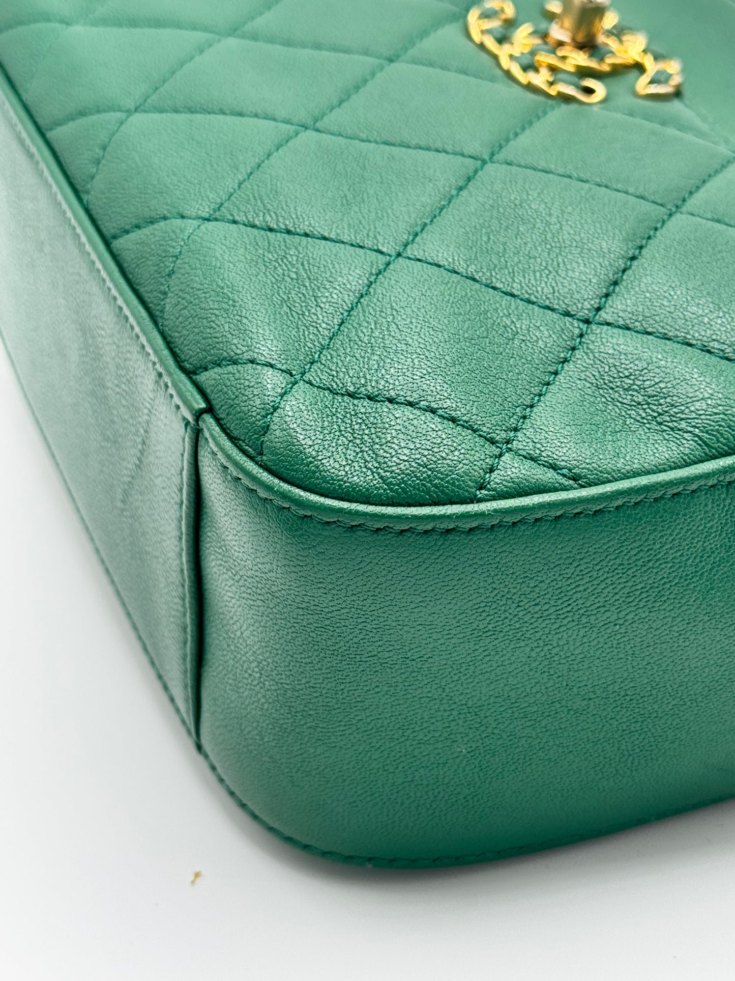 Chanel Goatskin Quilted Chain Infinity Camera Case Green