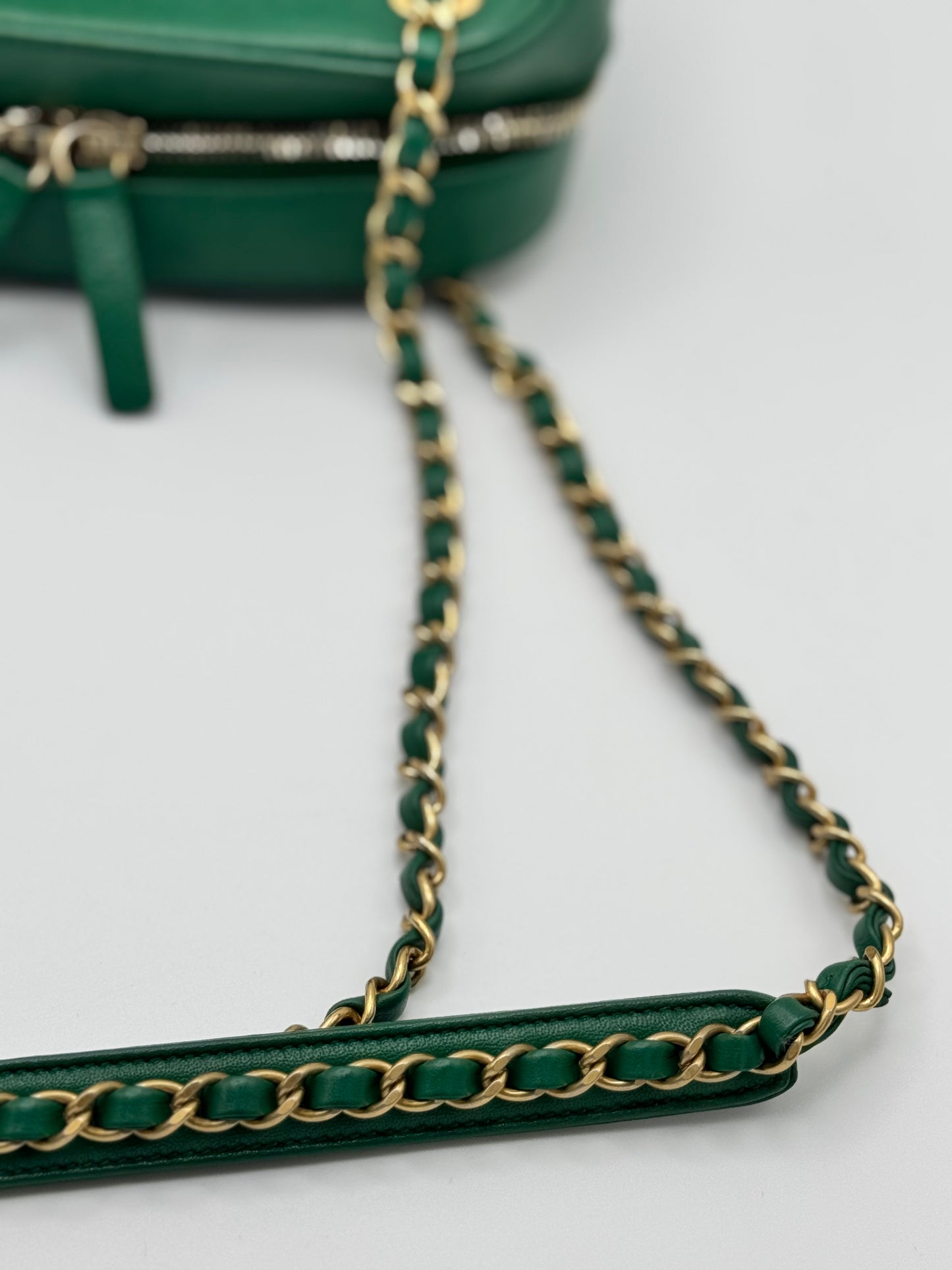 Chanel Goatskin Quilted Chain Infinity Camera Case Green