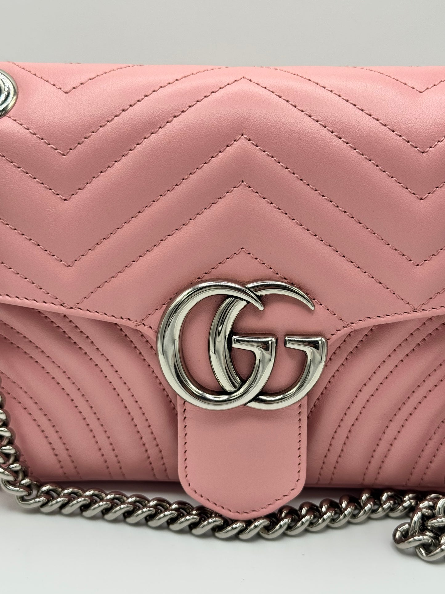 Gucci Calfskin Matelasse Small GG Marmont Shoulder Bag Wild Rose