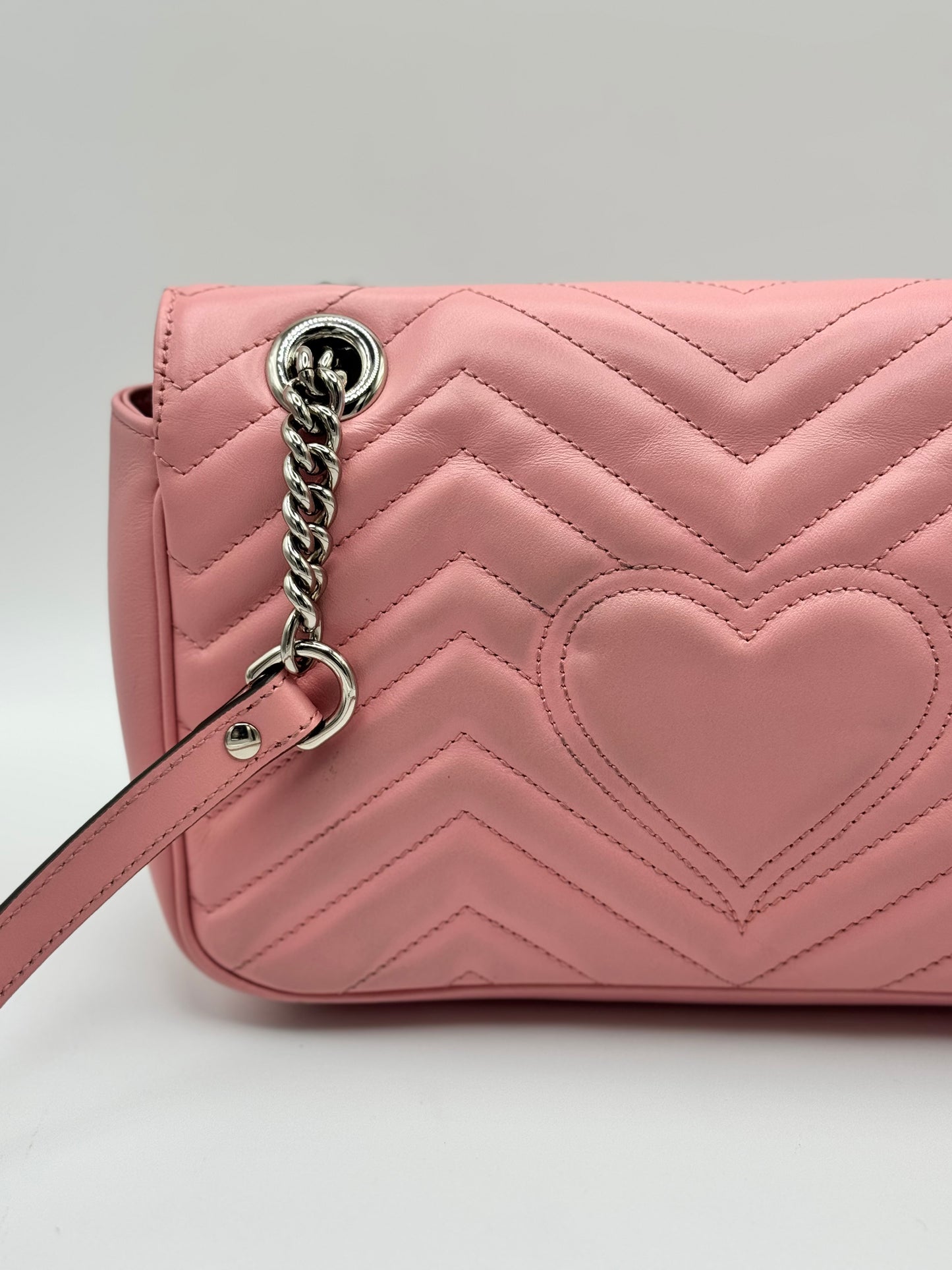 Gucci Calfskin Matelasse Small GG Marmont Shoulder Bag Wild Rose