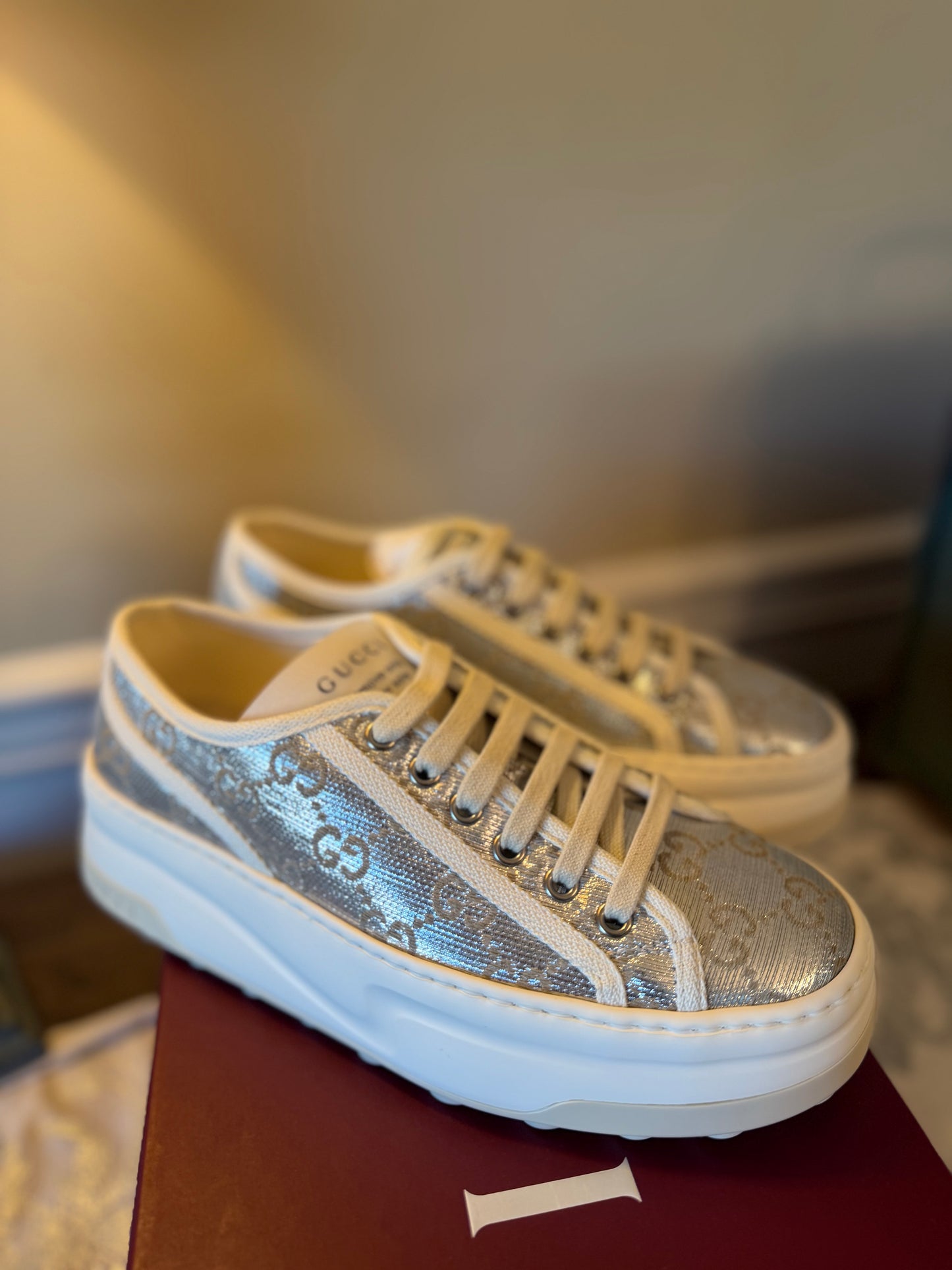 Gucci Silver GG Women’s Sneakers 37