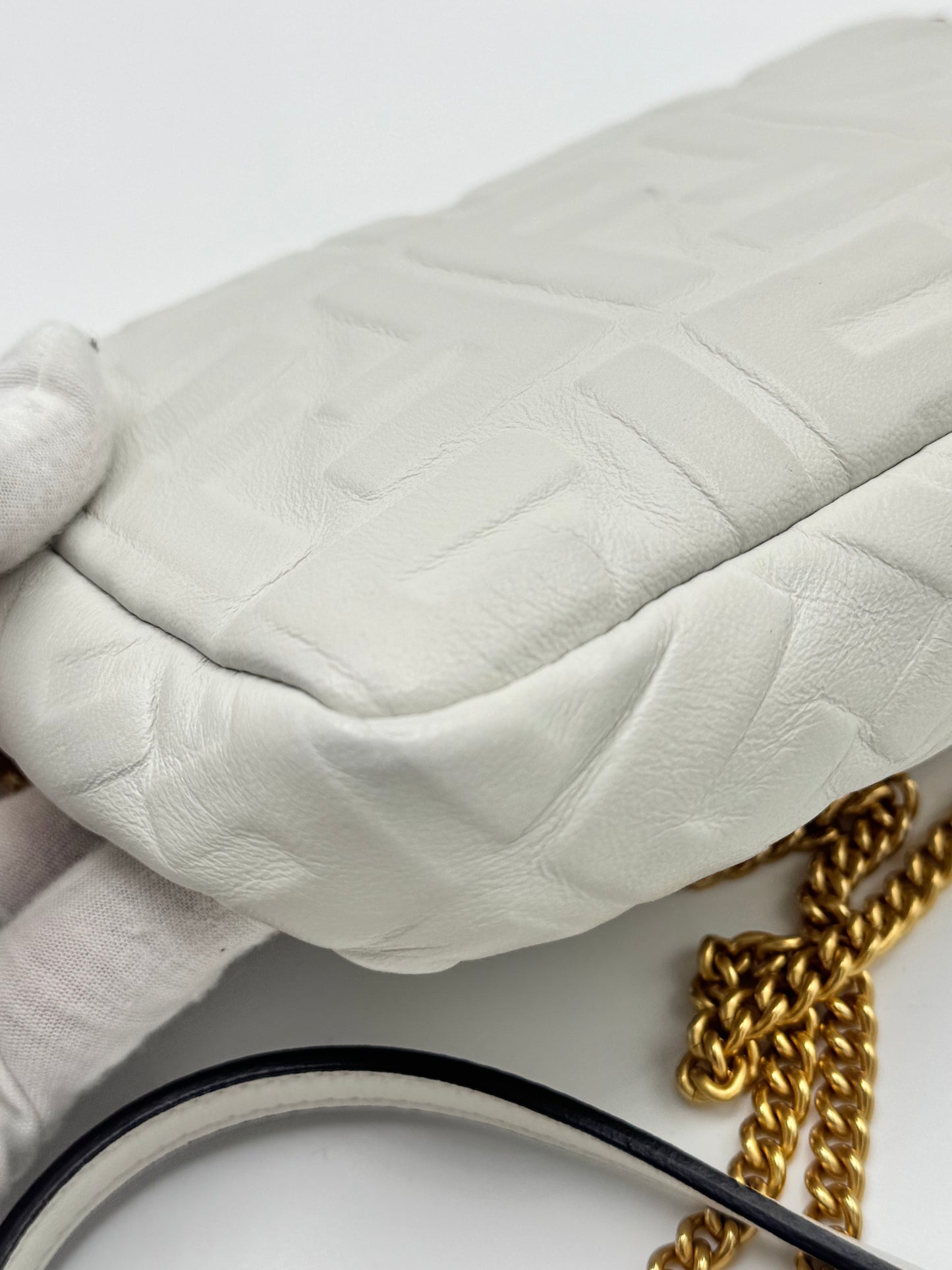 Fendi Nappa FF Embossed Mini Baguette White