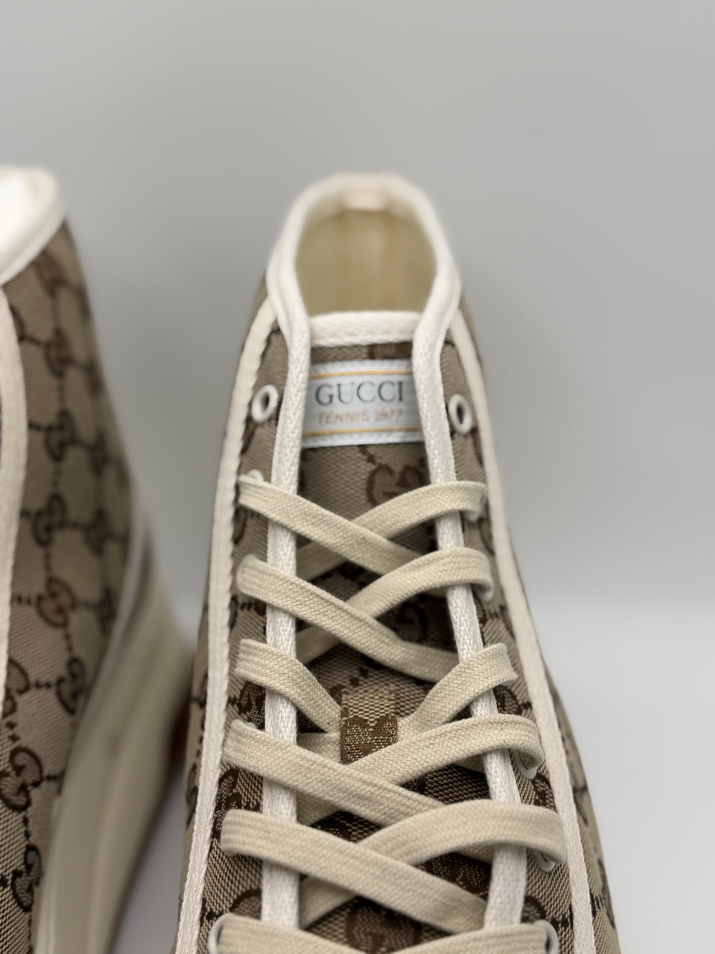 Gucci Mens Beige GG Canvas Tennis 1977 High Top Sneakers 13